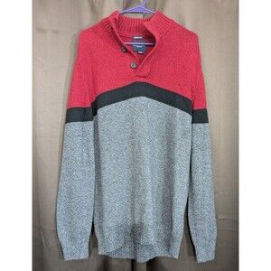 American Eagle Seriously Soft Red Black Gray Colorblock Sweater Men Size LT